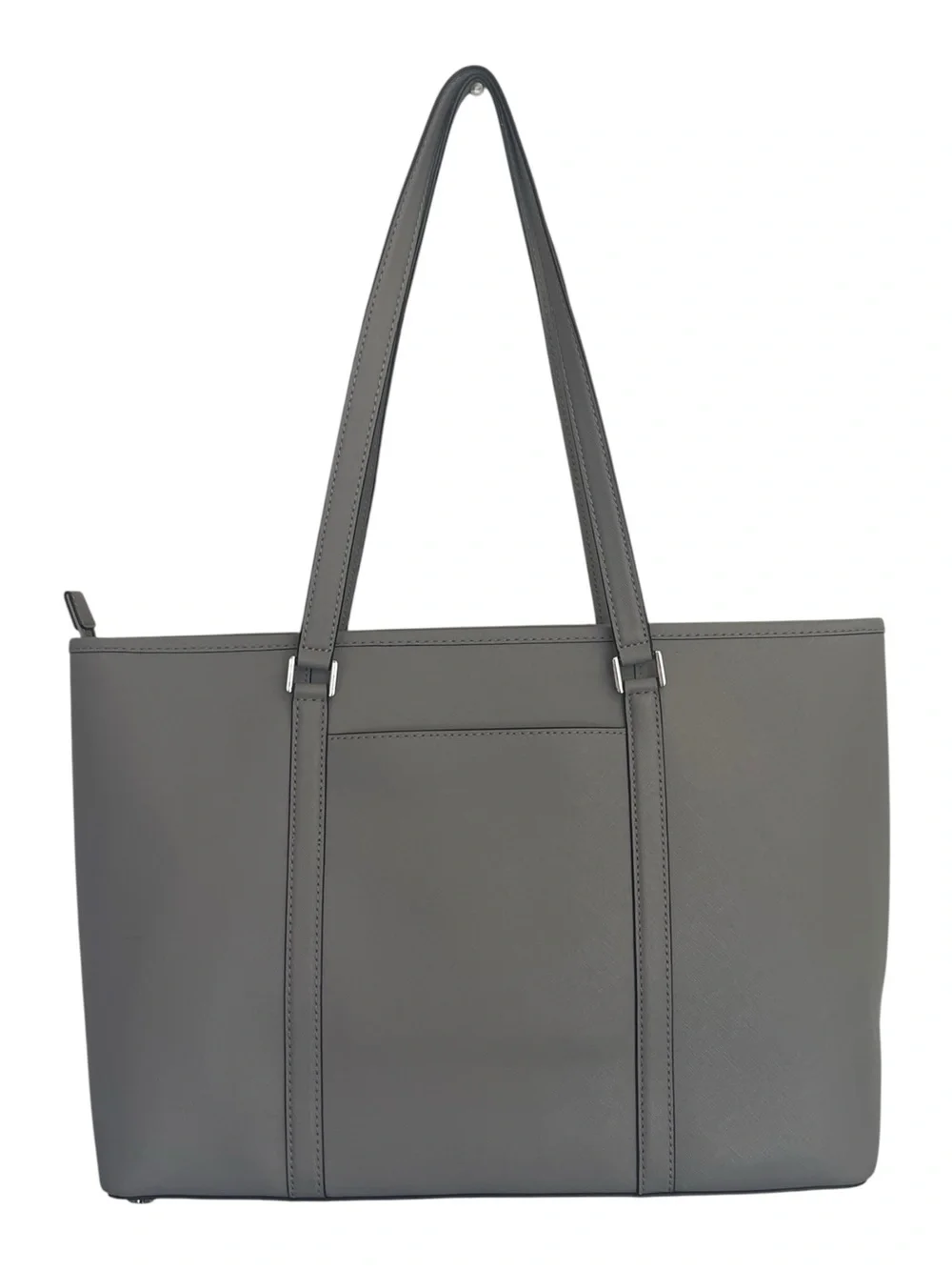 Michael Kors Gray Saffiano Leather Zip Top Tote Shoulder Bag Silver Hardware
